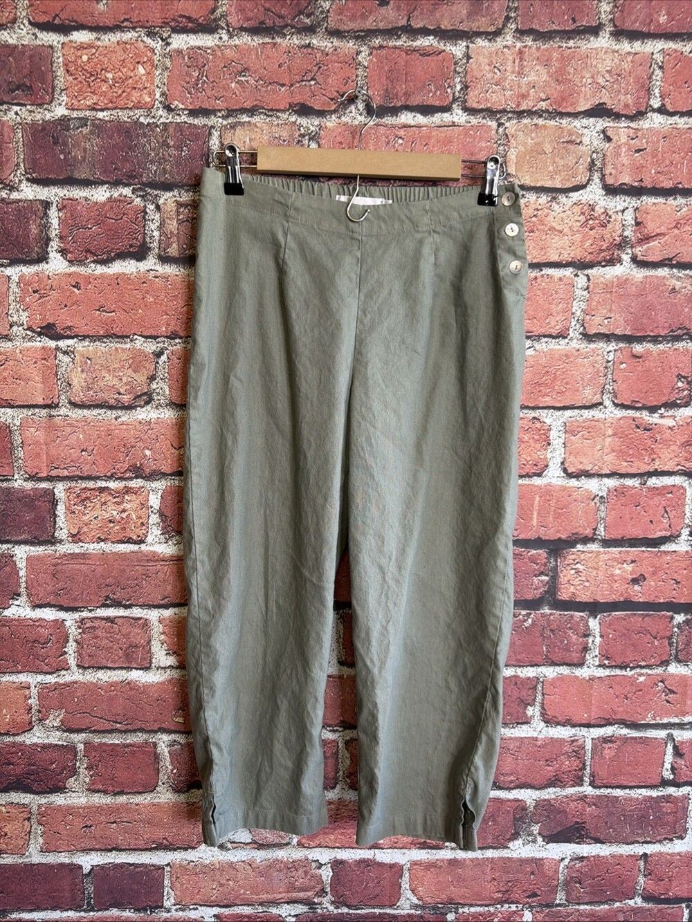 Cut Loose Womens Linen Crop Pants Small Green Lagenlook Beach Boho Summer